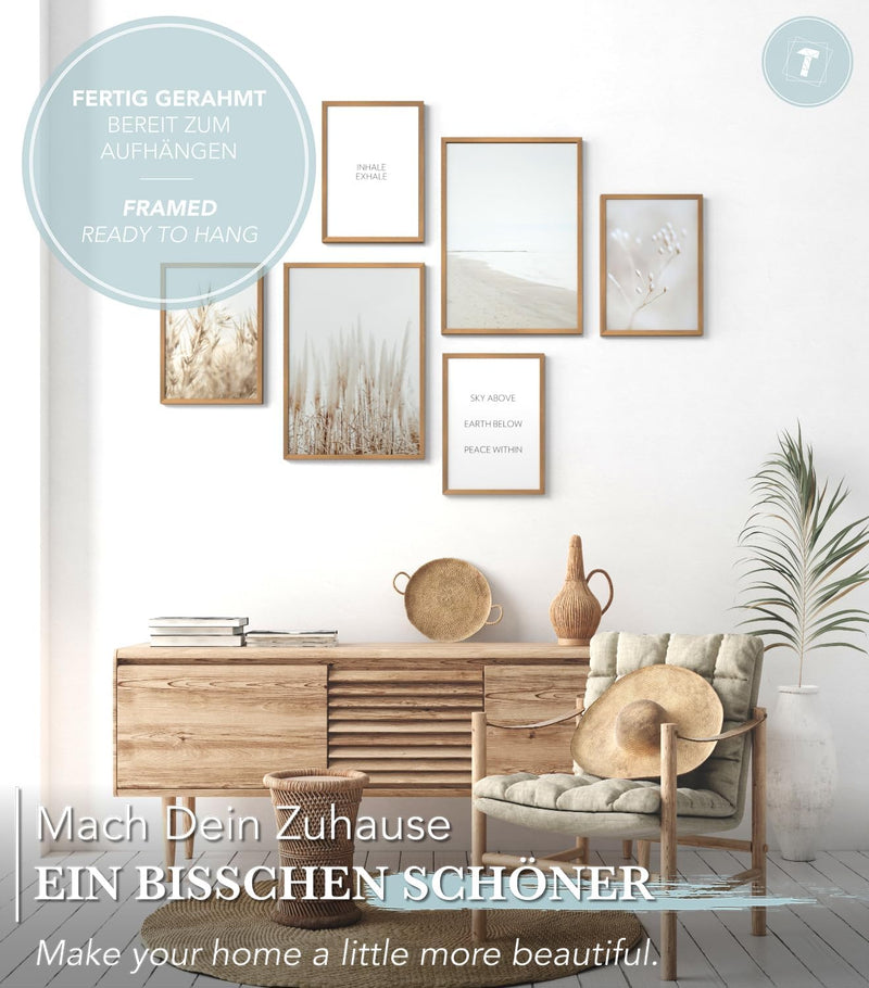 Papierschmiede® Mood Poster Set Pampas White, Bilder Set mit Rahmen (Farbe wählbar) Wohnzimmer Deko