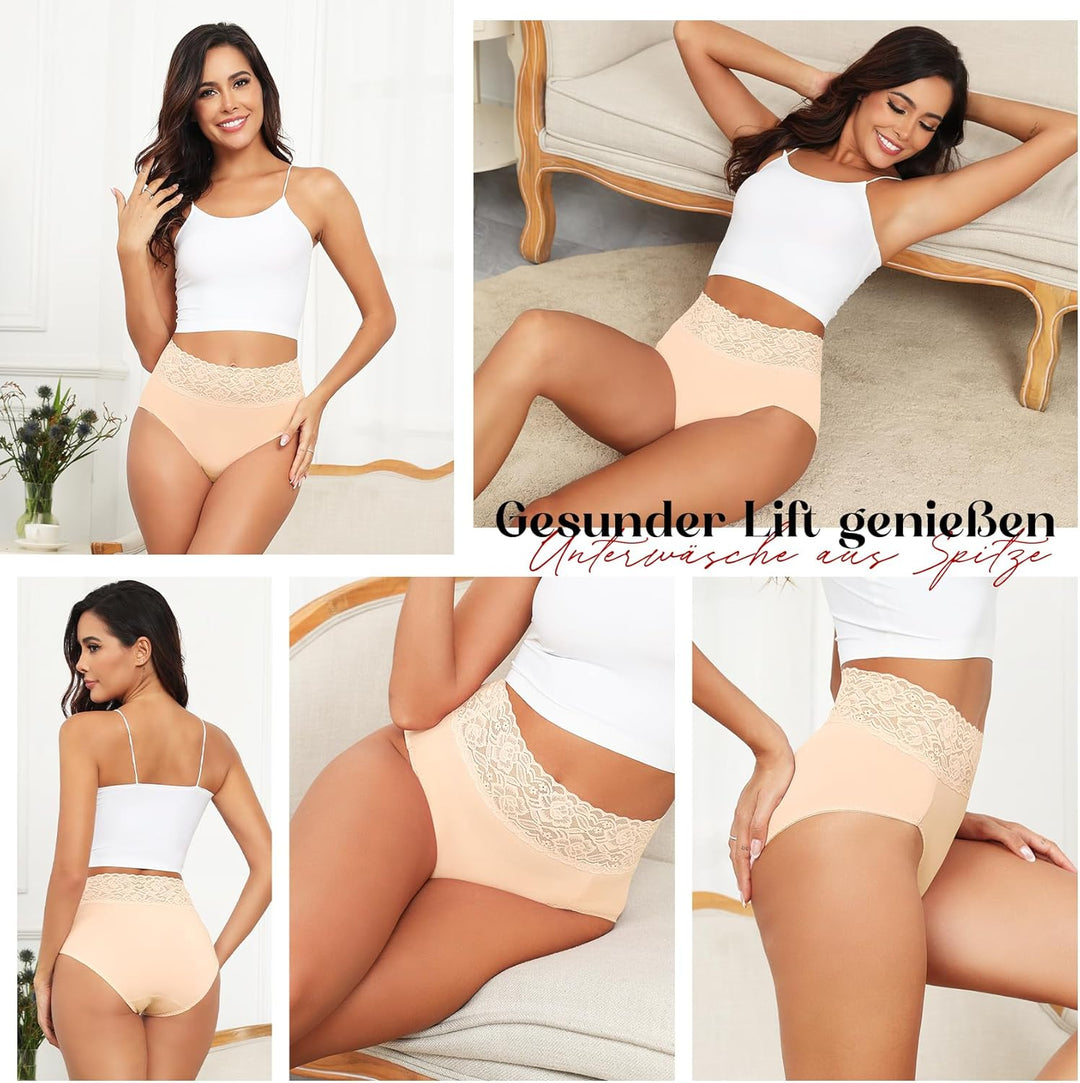 Wealurre Unterhosen Damen, Unterwäsche Frauen Baumwolle Hohe Taille Slip Damen Unterwäsche Spitze 5e