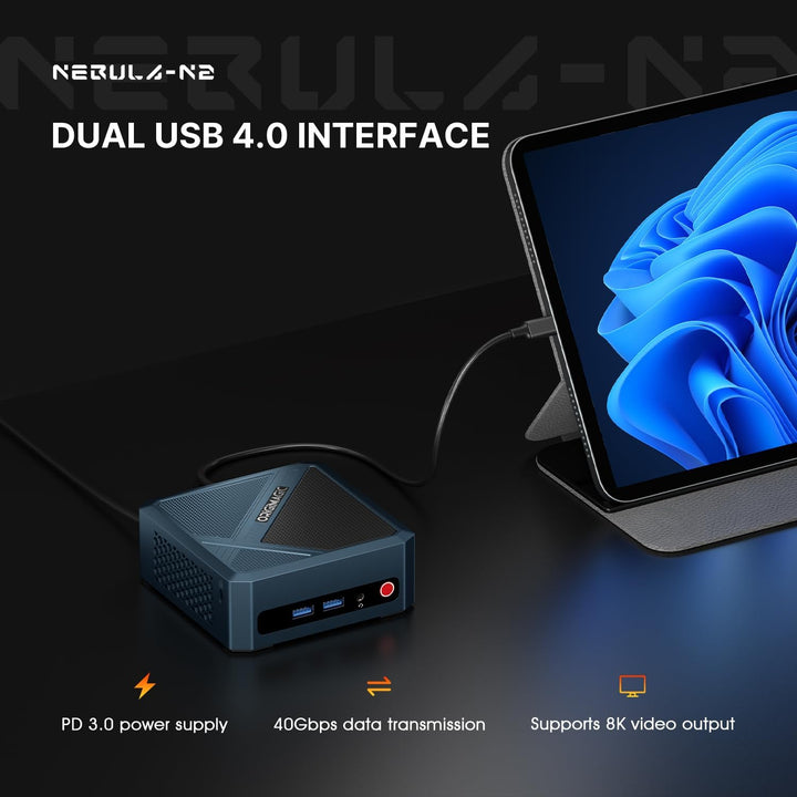 N2 Pro Mini-PC Ryzen 7 6800H (8C/16T, bis 4,7 GHz), 32 GB DDR5, 1TB SSD, WiFi 6E/BT5.2/2,5G LAN, Qua