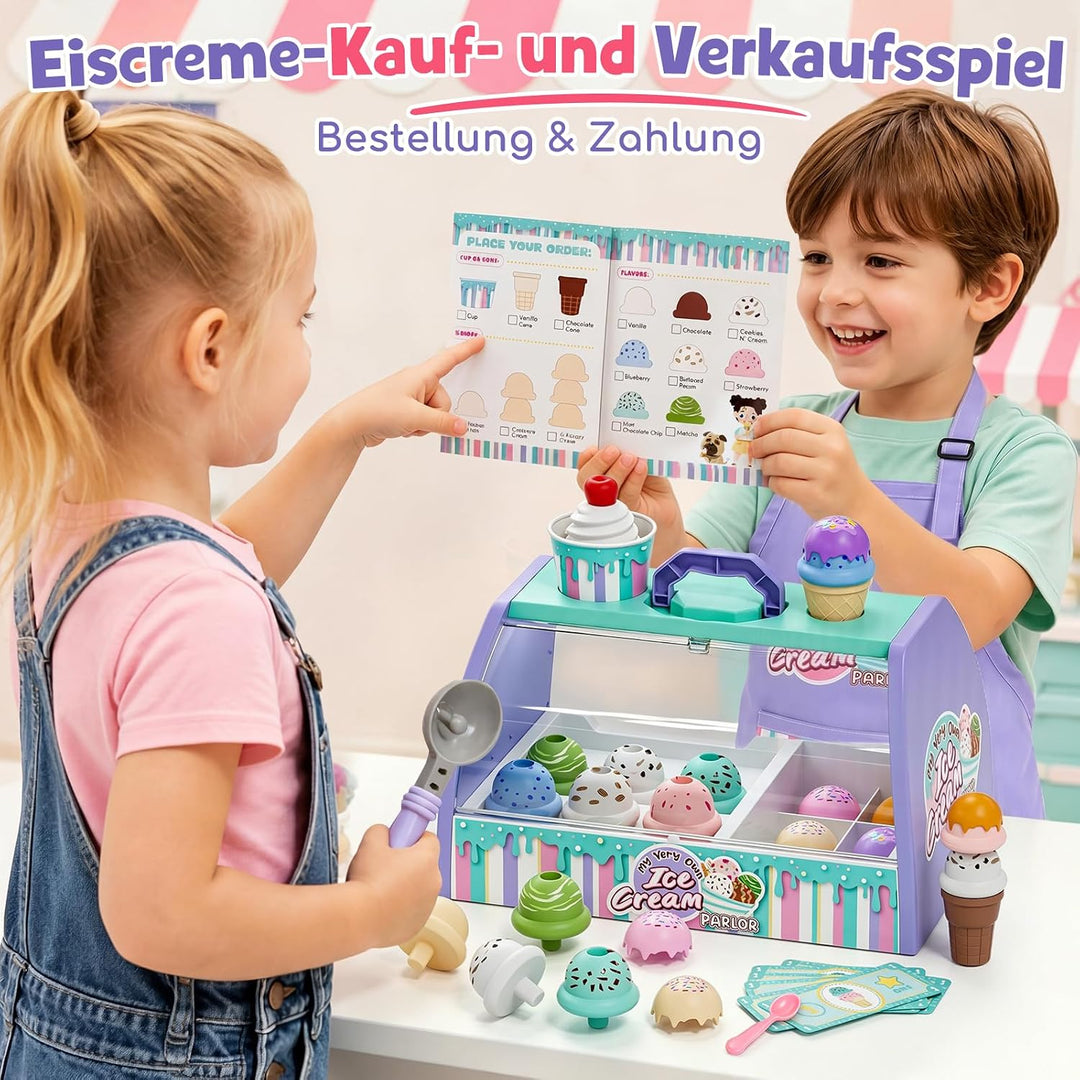 Lehoo Castle Eisdiele Kinder, Kinderküche Zubehör ab 3 Jahre, Eisladen Kinder für Rollenspiele mit E