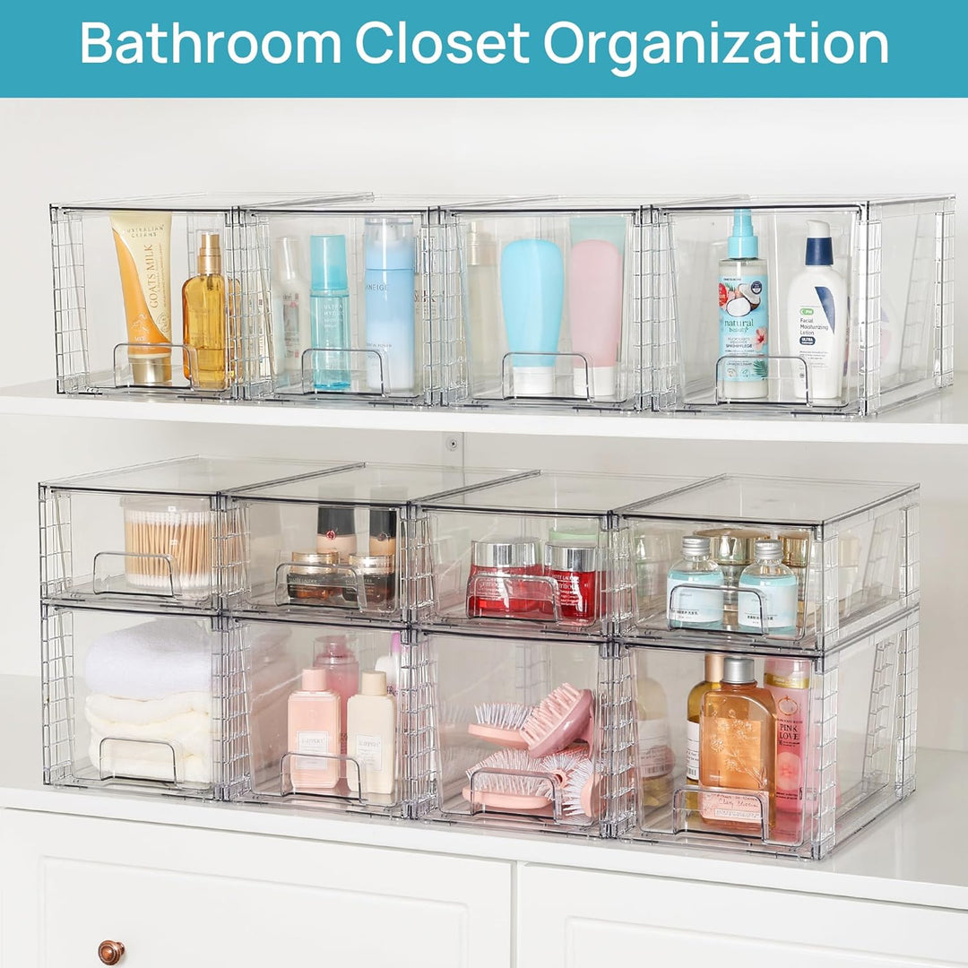 Vtopmart 4er-Pack grosse stapelbare Aufbewahrungsschubladen, transparente Acryl-Schubladenorganisato
