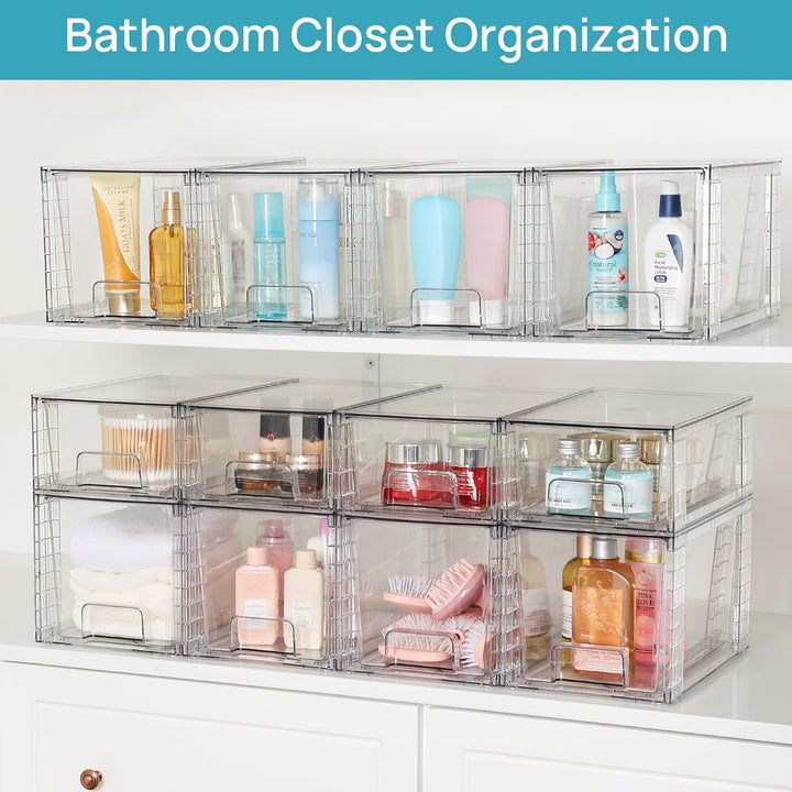 Vtopmart 4er-Pack grosse stapelbare Aufbewahrungsschubladen, transparente Acryl-Schubladenorganisato