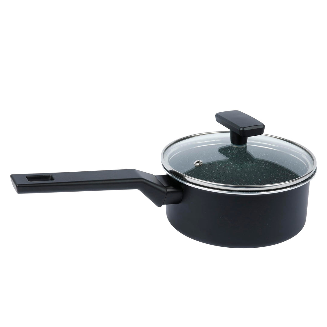 axentia 135616 Stieltopf, gepresst, mit Glasdeckel, Ø ca. 16 cm, schwarz