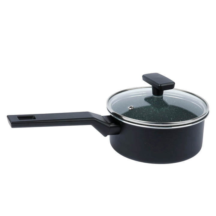 axentia 135616 Stieltopf, gepresst, mit Glasdeckel, Ø ca. 16 cm, schwarz