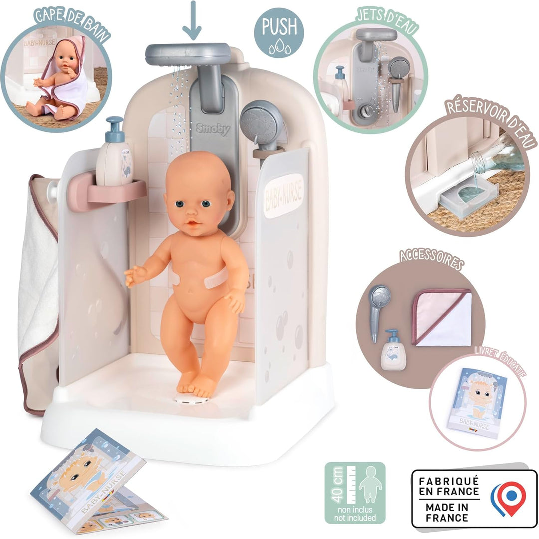 Smoby - Baby Nurse Puppen-Dusche – Duschspass für Puppen – mit Pump-Wasserkreislauf – inkl. Frottee-