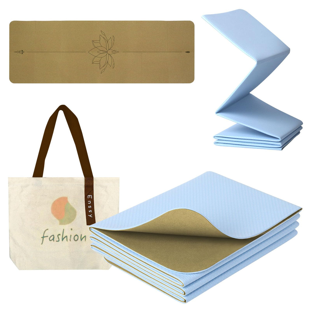Reise-Yogamatte, faltbar, klein, 173 x 61 cm, 0,4 cm, mit Tragetasche, leichtes Pilate-Design Kork-L