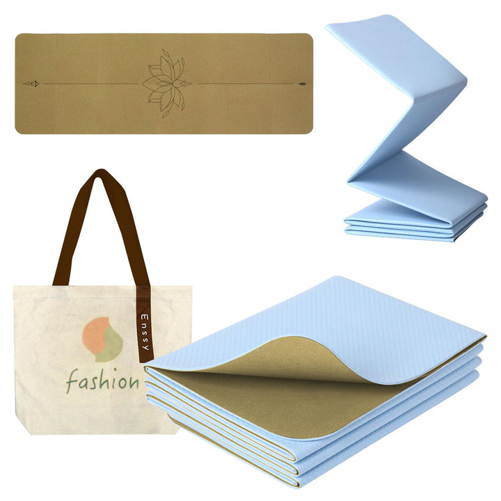 Reise-Yogamatte, faltbar, klein, 173 x 61 cm, 0,4 cm, mit Tragetasche, leichtes Pilate-Design Kork-L