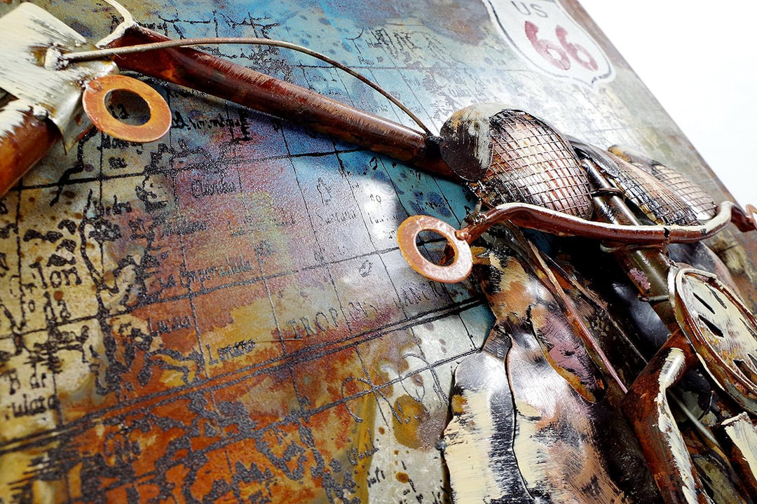 Kobolo Wandbild Wanddeko Metallbild 3D-Bild - Route66 Motorrad - 72x108 cm