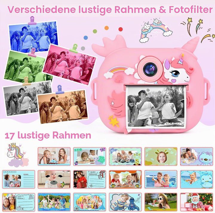 Sofortbildkamera, 2,4 Zoll (6,1 cm) Display, Digitalkamera für Kinder, Videokamera mit Druckpapier u