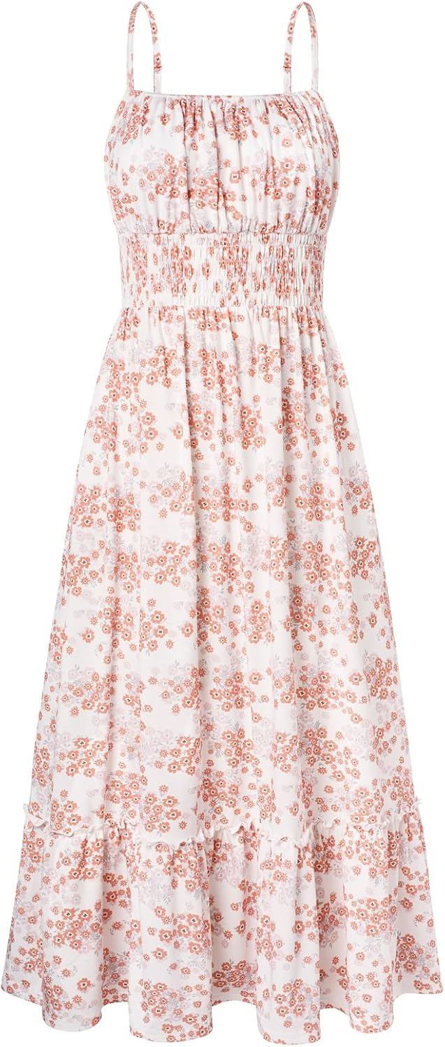 GRACE KARIN Damen Ärmellos Blumenkleid Maxikleid Casual Cami-Kleid Böhmisch Kleid Spaghettiträger Sm