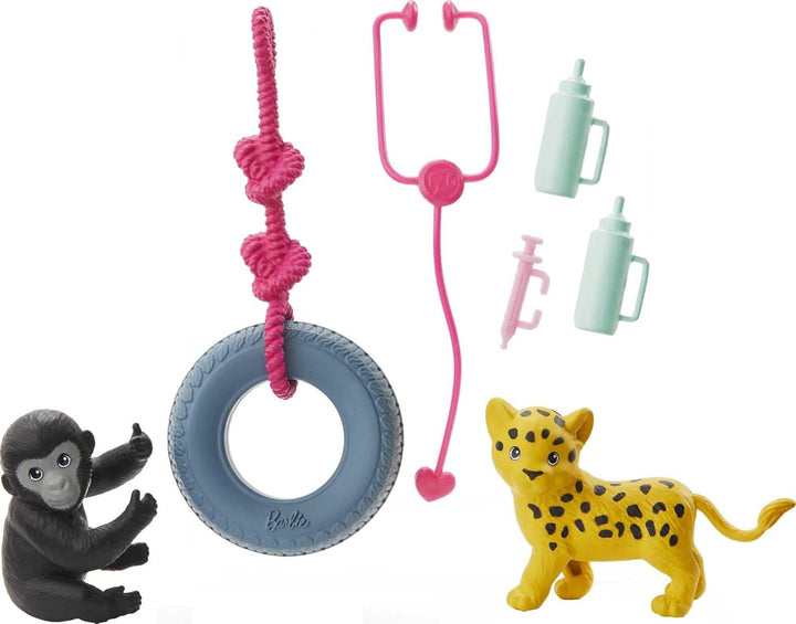 Barbie GJM33 - Ken Wildtierarzt-Puppe mit Spielset, Pflegestation, Gepardenbaby, Äffchen sowie Zubeh