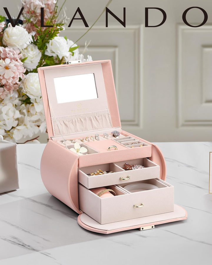 Vlando Schmuckkästchen Mädchen, Geschenke für Frauen, Kinder, Romanisches Schmuckkasten mit 2 Schubl