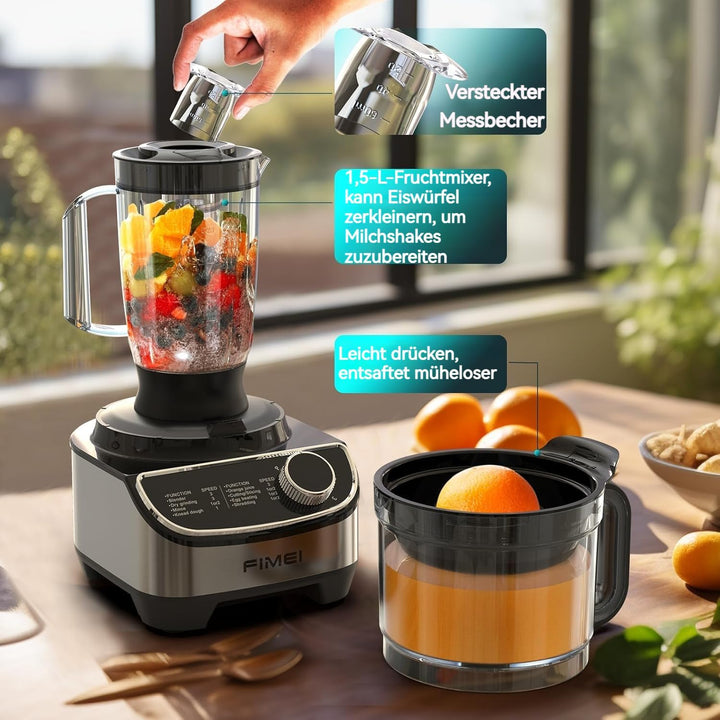 FIMEI Küchenmaschine 1300W, 3 Geschwindigkeiten und Impulsfunktion, 3,5L Zerkleinerer, 1,5L Mixer, M