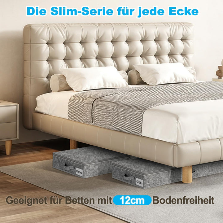 Unterbett Aufbewahrungsbox mit Deckel 12cm hoch, 2 Stück Faltbar Unterbettkommode, Waschbar Kleidera