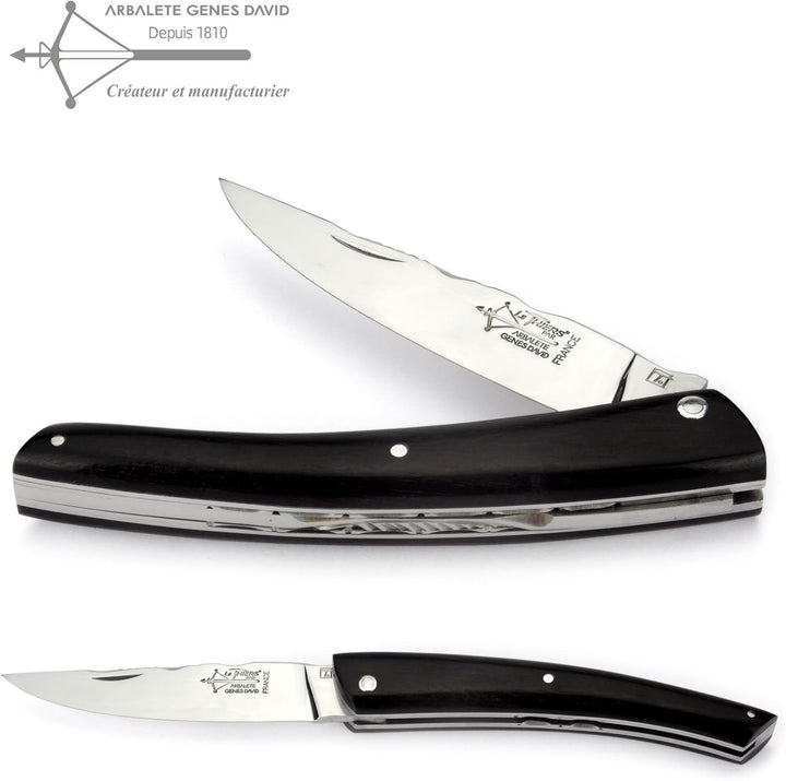 Arbalete G. David - Le Thiers Taschenmesser 12 cm - Doppelplatine - massive Griffschalen Ebenholz -