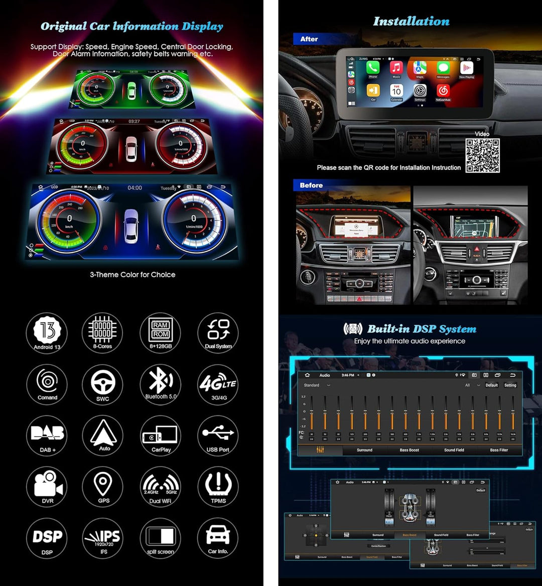 Erisin 10.25 Zoll 8-Kern 4GB+64GB Android 12 Autoradio GPS Navi für Mercedes Benz E-Klasse W212 S212
