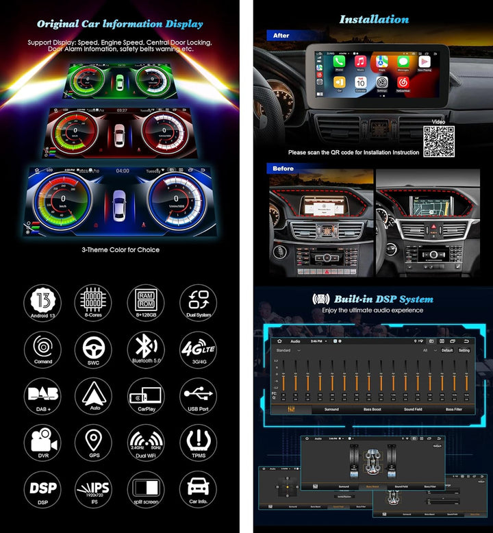 Erisin 10.25 Zoll 8-Kern 4GB+64GB Android 12 Autoradio GPS Navi für Mercedes Benz E-Klasse W212 S212