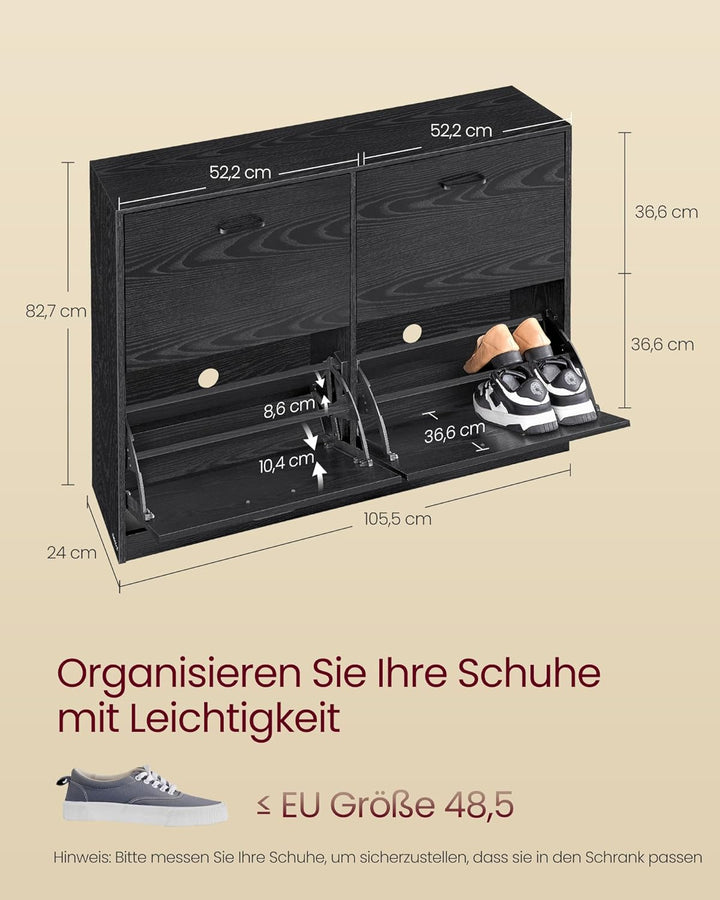 VASAGLE Schuhschrank 4 Klappen, Schuhkipper, Schuhregal, Schuhaufbewahrung, Trennwand verstellbar, f