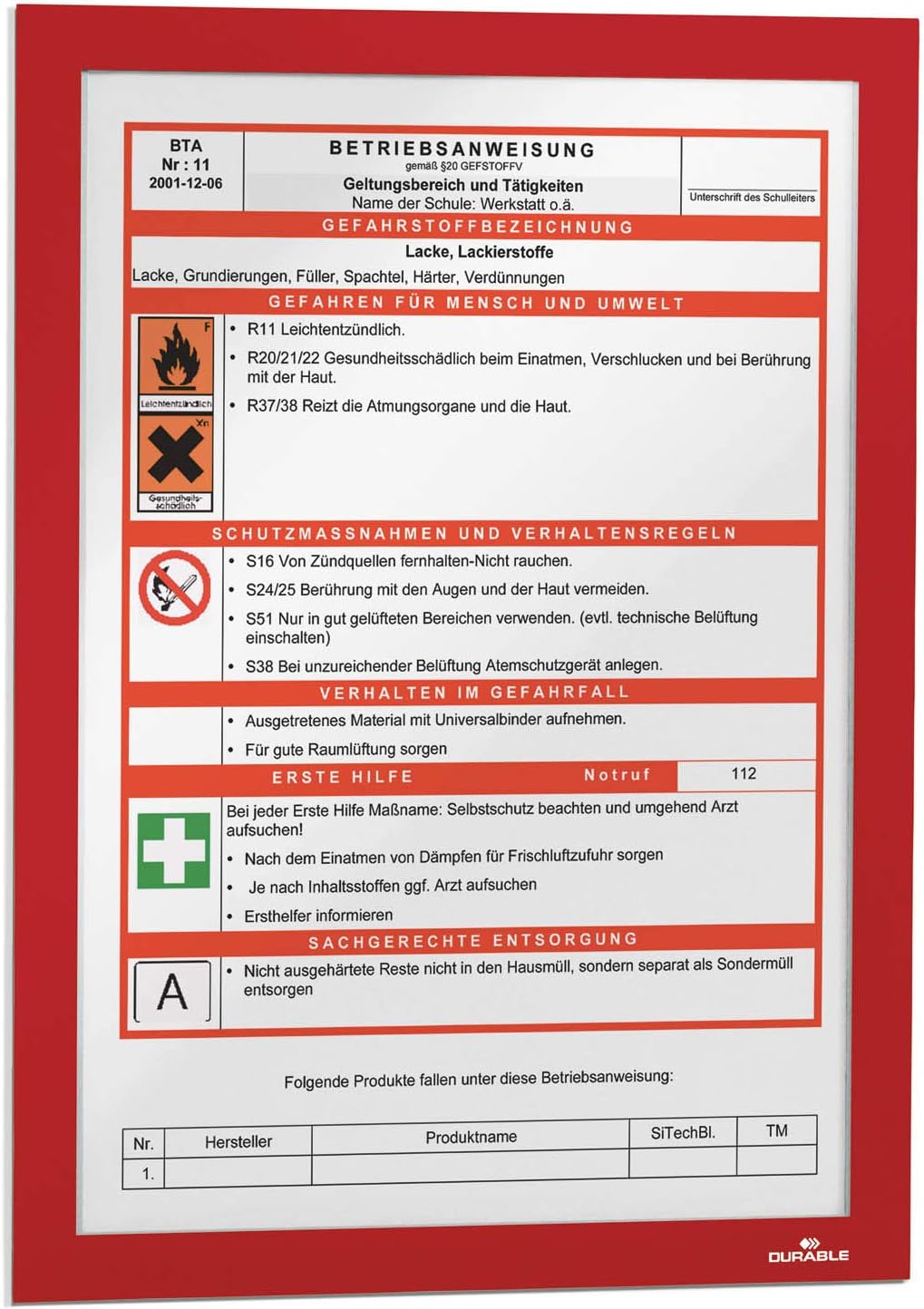 Durable Info-Rahmen Duraframe (A3, selbstklebend mit Magnetverschluss) 6 Stück, rot, 488303 A3 rot,