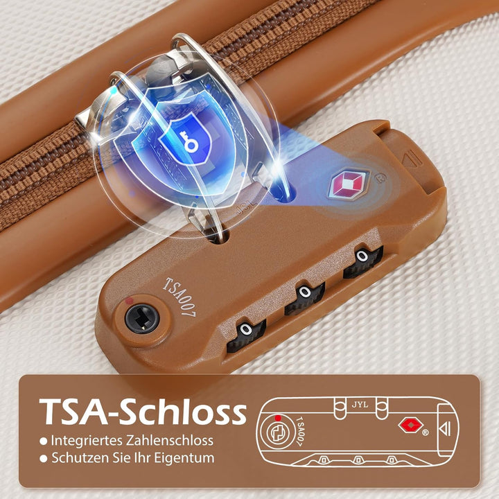 COOLIFE Hartschalen-Koffer Trolley Rollkoffer Reisekoffer mit TSA-Schloss und 4 Rollen (Blau/Braun,