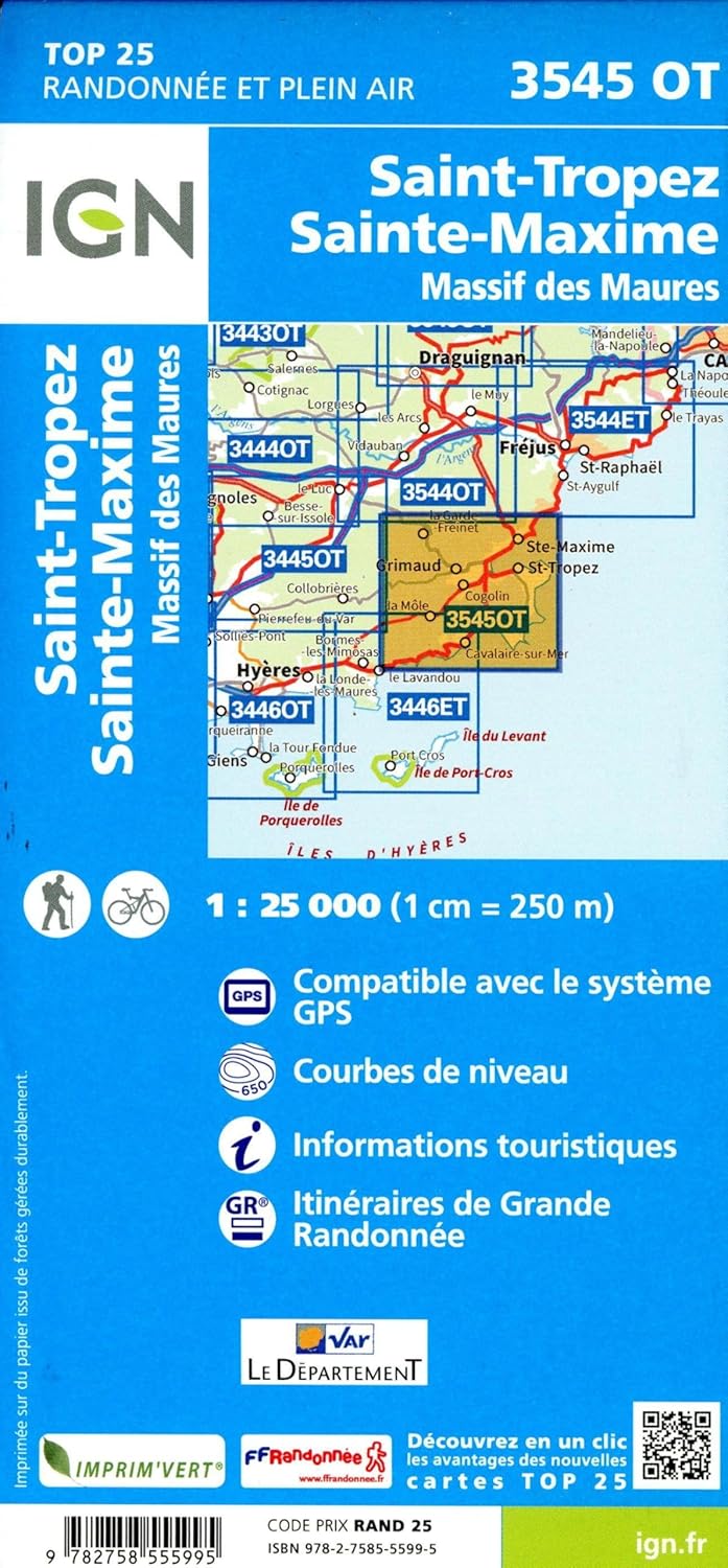 3545OT Saint-Tropez Sainte Maxine Massif des Maures: 1:25000 (TOP 25), Karte