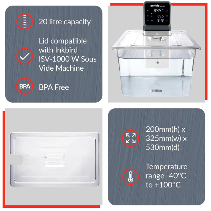 Sous Vide Tools Container aus Polycarbonat, 20 l, mit Deckel für den Sous-Vide-Stick von Anova, nich
