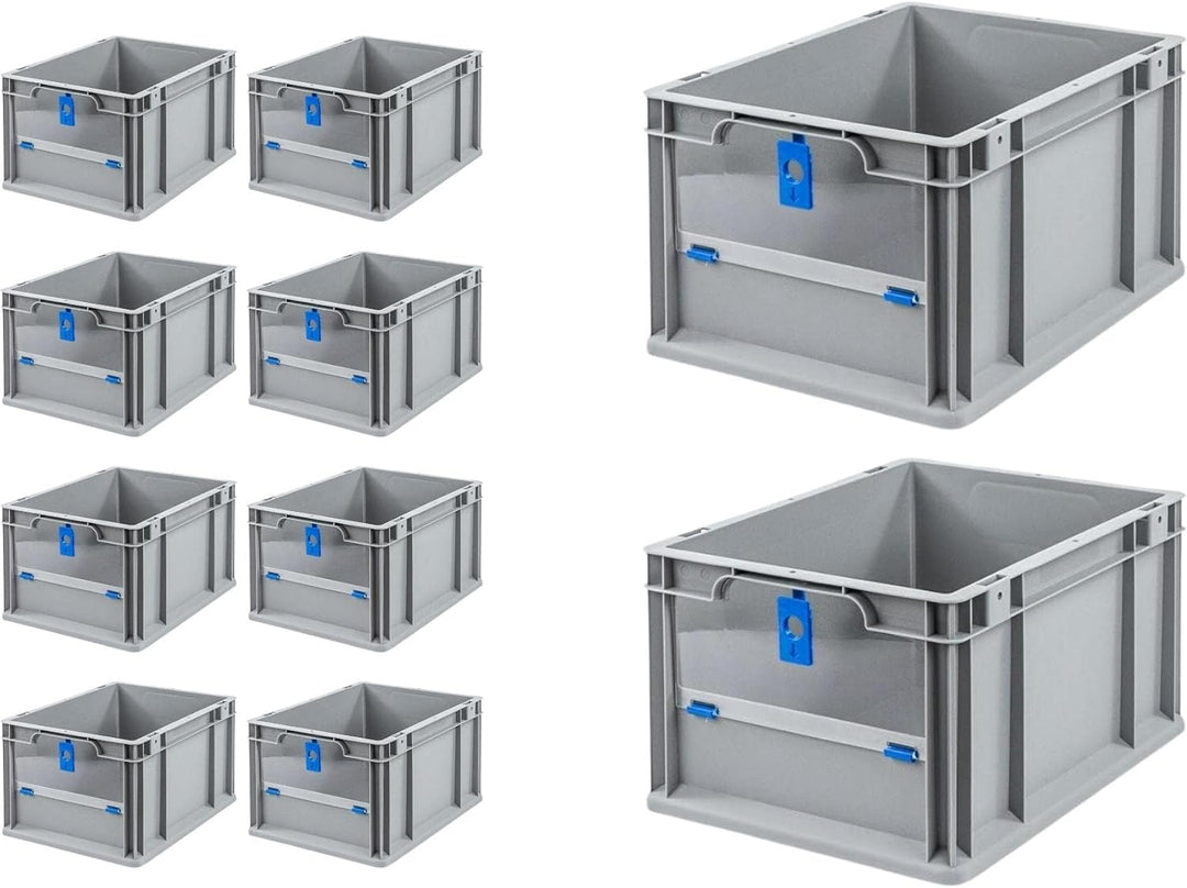 SparSet 10x Eurobox NextGen Insight Cover | HxBxT 22x30x40 | 20 Liter | Niedrig/Blau | Eurobehälter,