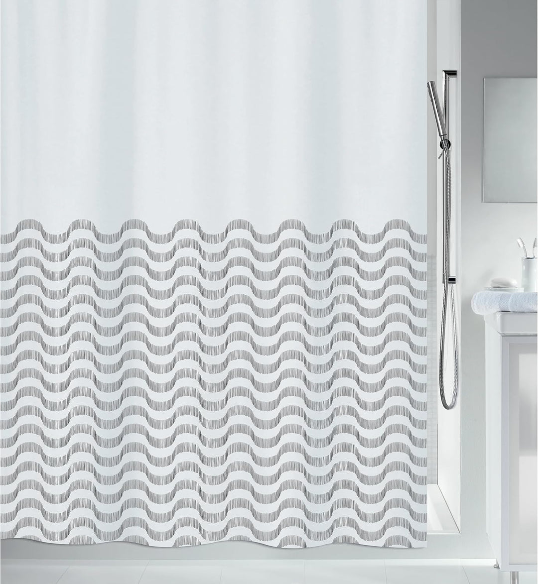 Spirella Anti-Schimmel Duschvorhang - Anti-Bakteriell, waschbar, wasserdicht - Polyester, „Vagues“ 1