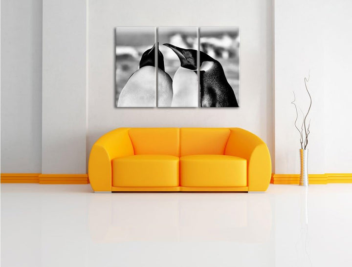 Pixxprint Monocrome, Zwei prachtvolle Kaiserpinguine 3-Teiler Leinwandbild 120x80 Bild auf Leinwand