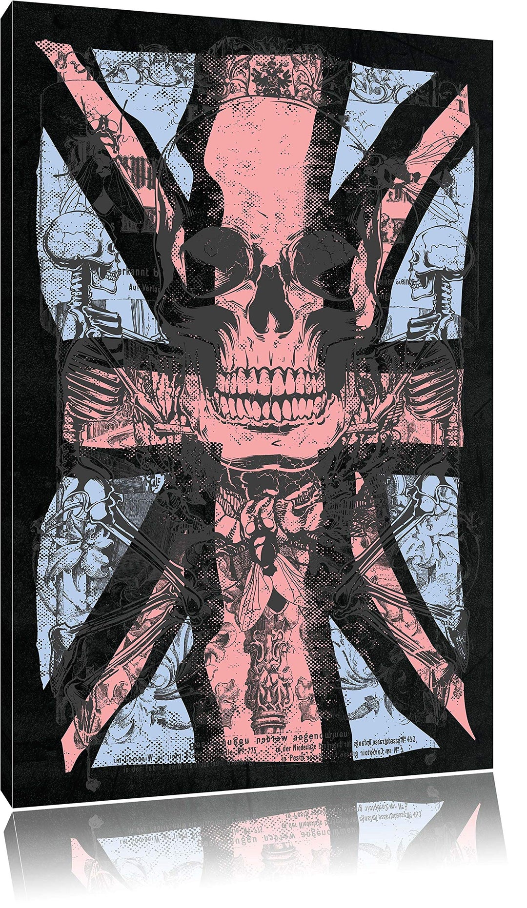 Dark UK skull black Bild auf Leinwand, XXL riesige Bilder fertig gerahmt mit Keilrahmen, Kunstdruck