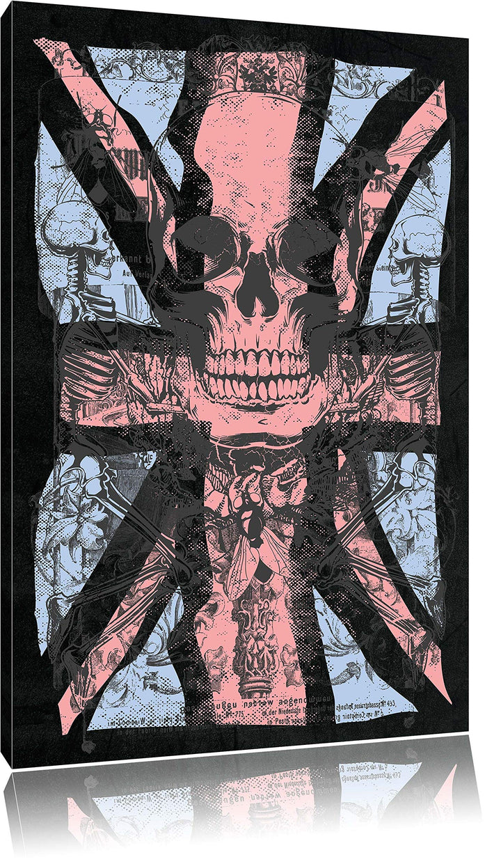 Dark UK skull black Bild auf Leinwand, XXL riesige Bilder fertig gerahmt mit Keilrahmen, Kunstdruck