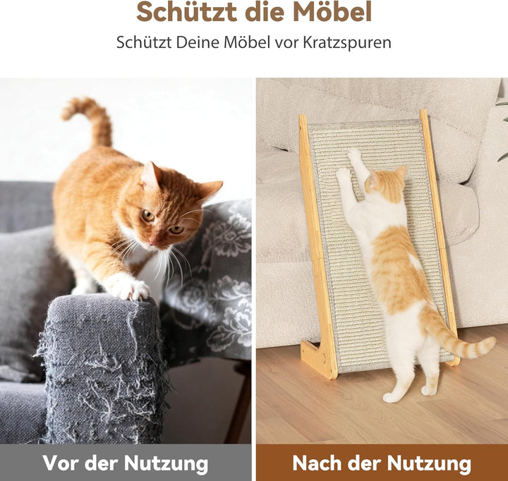 Kratzbrett fur Katzen - L-formiges Sisal Katzen Kratzbrett aus Bambus zur Krallenpflege - Kratzbrett