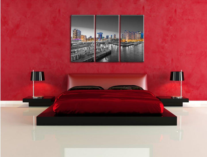 Pixxprint Ausblick auf Rotterdam als Leinwandbild/Grösse: 3 Teilig (120x80 cm) cm/Wandbild/Kunstdruc