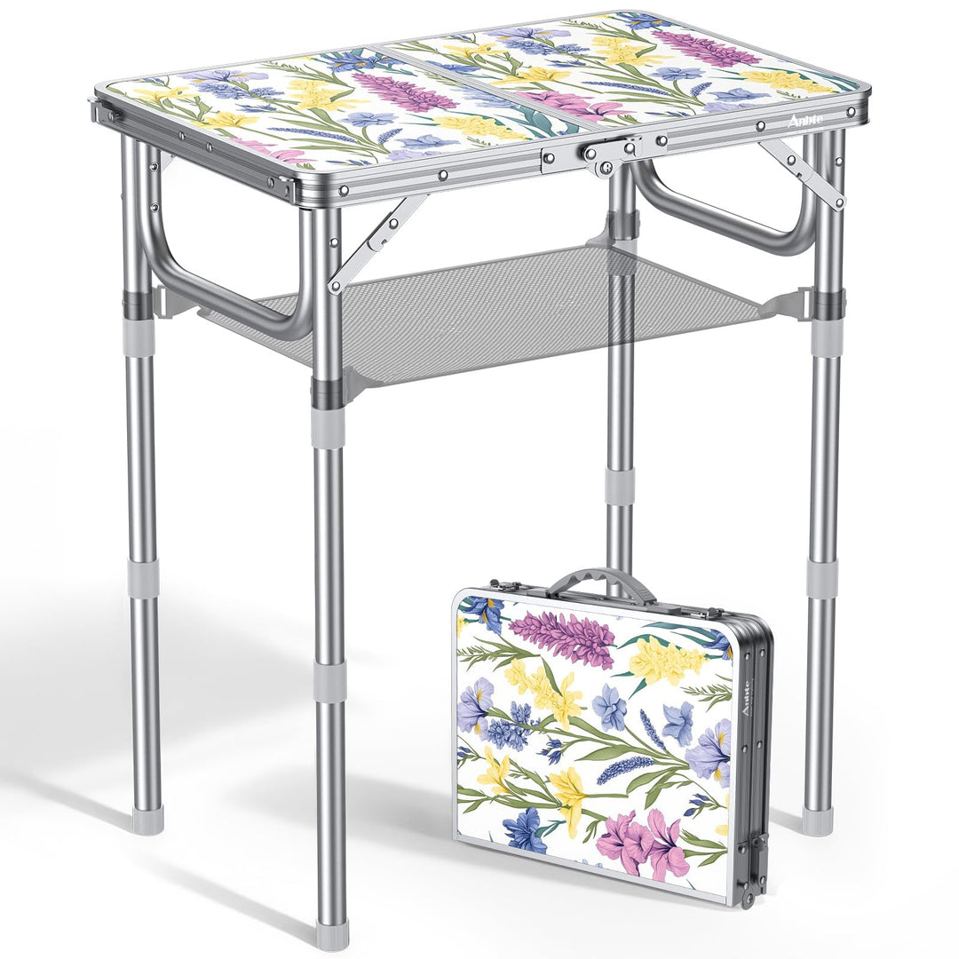 Anbte Campingtisch Klappbar 58x40cm Aluminium-Rahmen Picknicktisch 3 Höhen Verstellbar 26/48/70cm MD