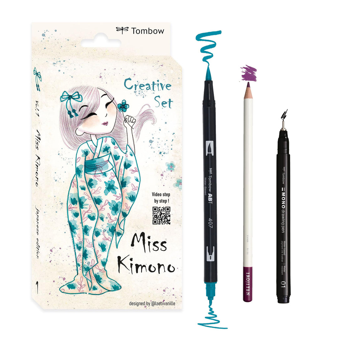 Tombow Creative Set Japan Edition Miss Kimono Set, 2 ABT Dual Brush Pens, MONO drawing pen & IROJITE