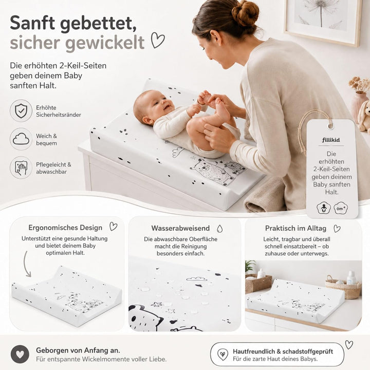 Fillikid Wickelauflage 2-Keil Exclusiv/Wickelmulde 50x65 cm/Wickelunterlage mit abwaschbarer Folienb