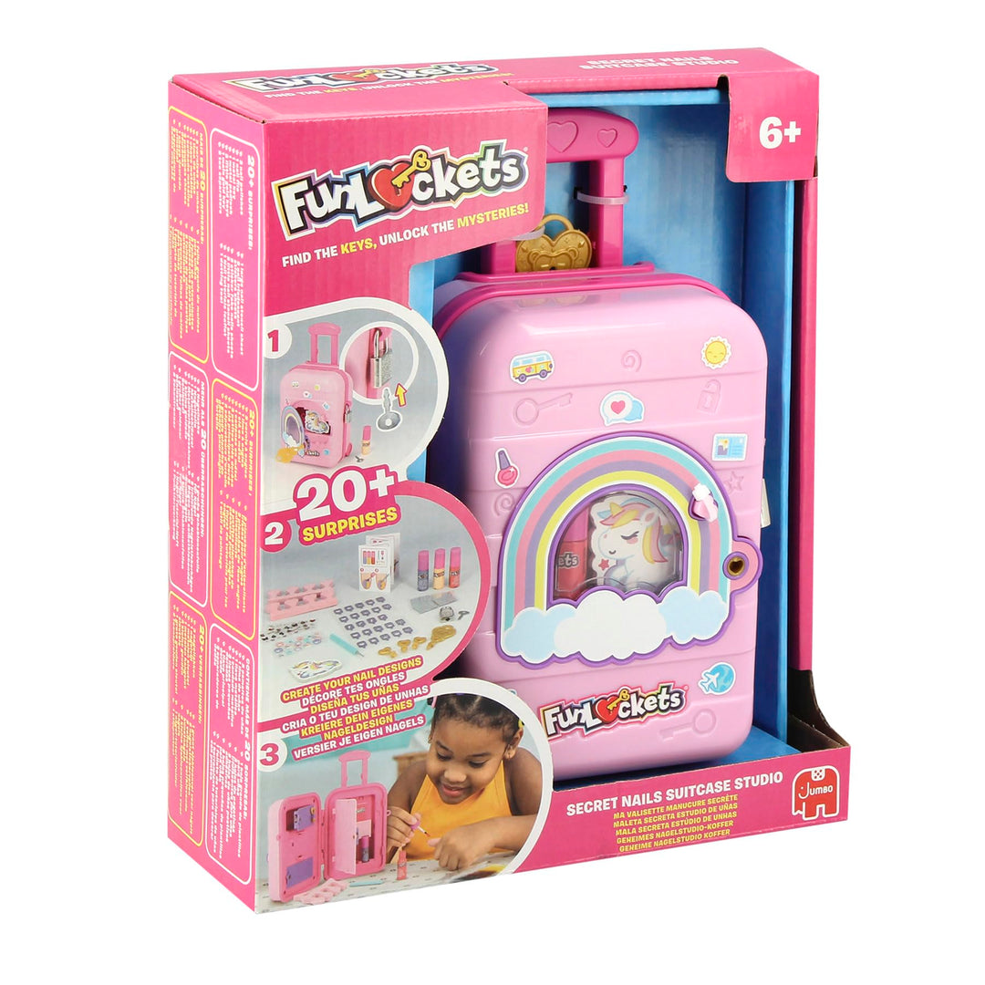 FUNLOCKETS Geheimes Nagelstudio-Koffer – Nagelstudio mit Kindernagellack 6+ | Rosa Überraschungsspie