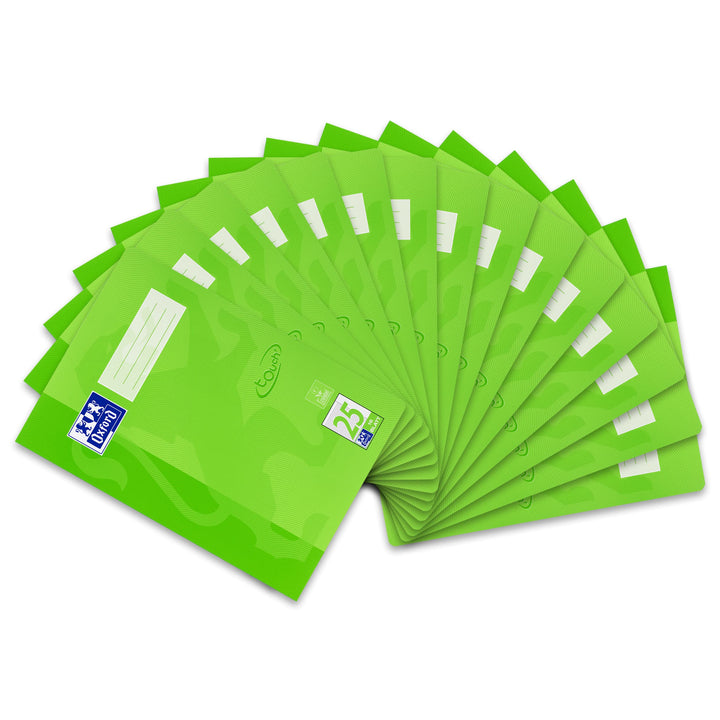 Oxford Schulheft A4, Touch, 16 Blatt, Lineatur 25, liniert, 15 Stück grassgrün L 25 - liniert mit Ra