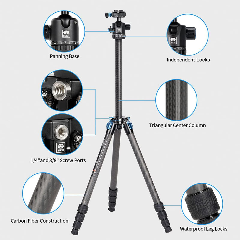 SIRUI ST-124+ST-10X Wasserdichtes Carbon-Kamera-Stativ mit 360°Kugelkopf, Professionelles Carbonfase