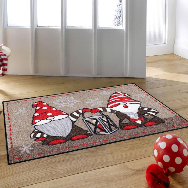 Salonloewe waschbare Fussmatte Wichtel mit Laterne 50x75 cm Schmutzfangmatte innen + aussen lustiger