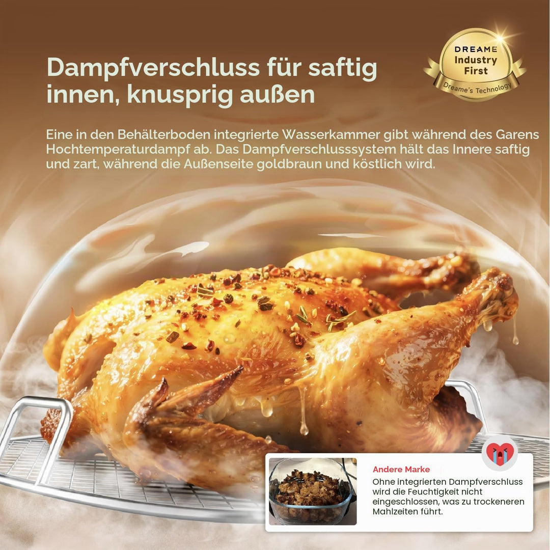 Dreame PT60 Tasti Air Fritteuse schwarz, ohne Beschichtung, ohne Chemikalien, 360°-Panoramablick, ko