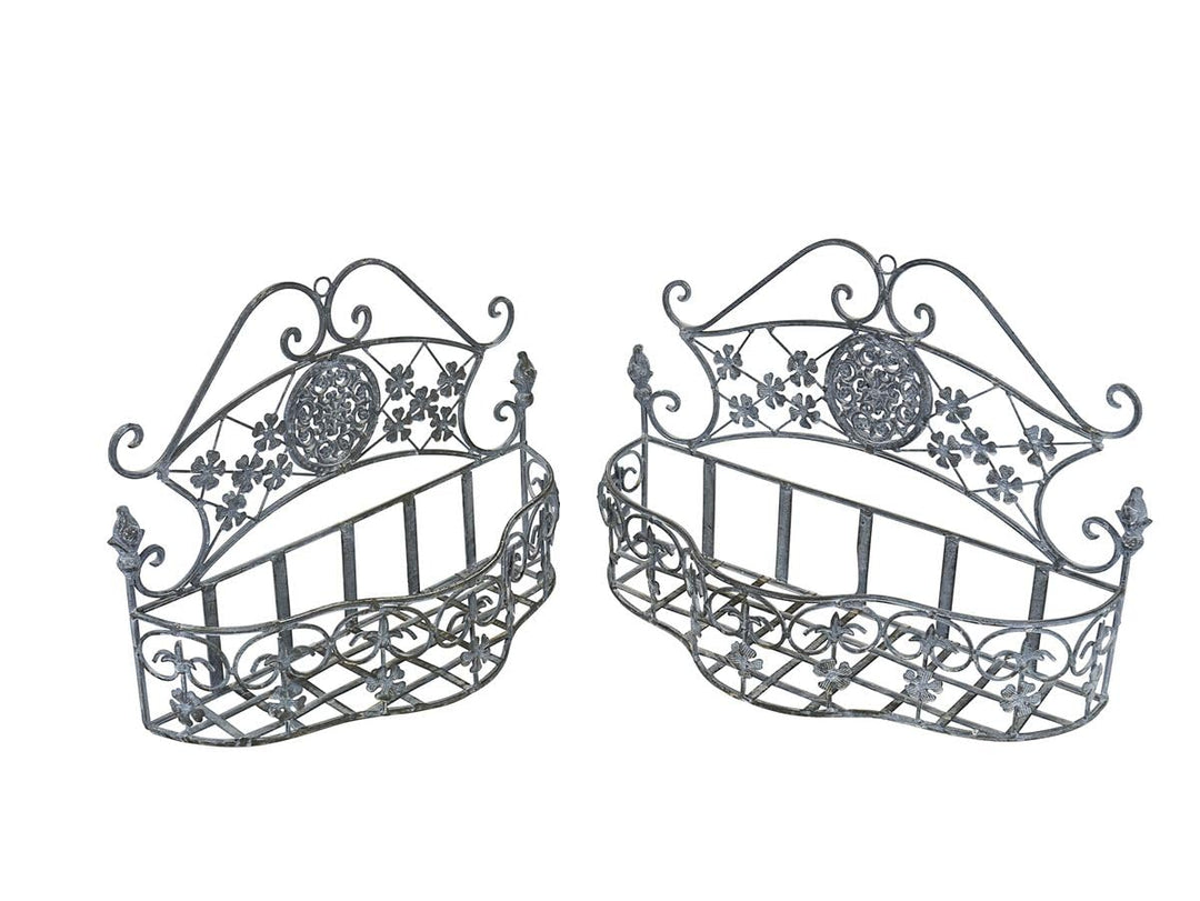 Wandregal Metallregal Blumenregal in grau 2er Set im antiken Stil (11139)