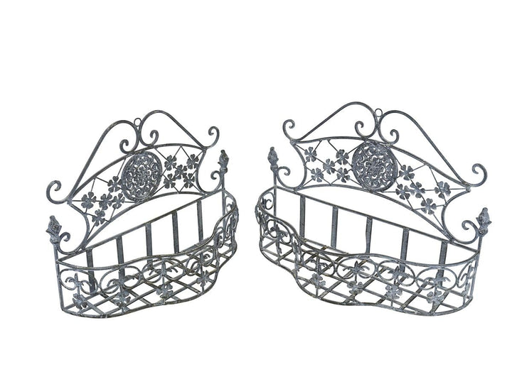 Wandregal Metallregal Blumenregal in grau 2er Set im antiken Stil (11139)