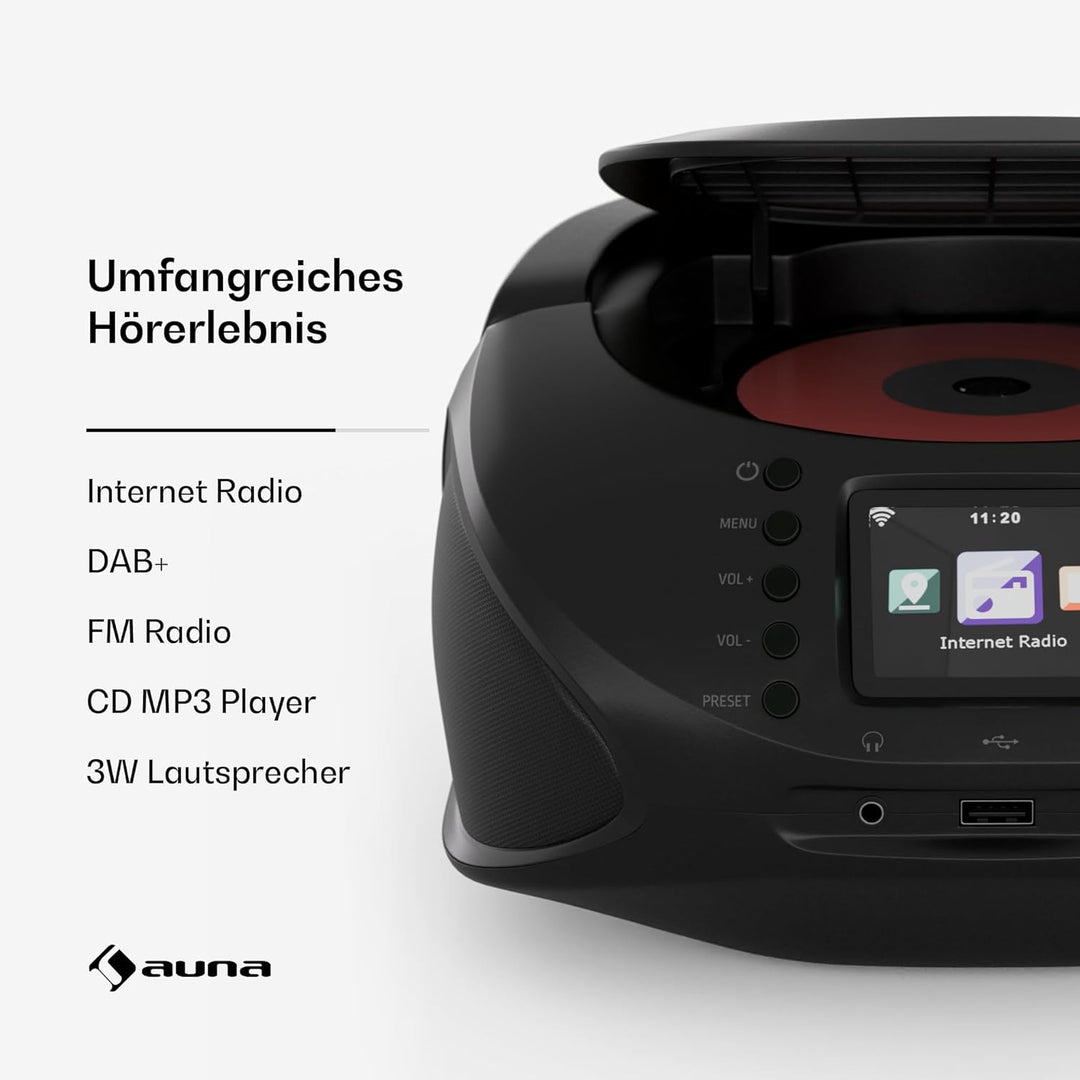 auna Roadie Smart CD-Player Tragbar – Bluetooth-Boombox Mit Dab+/Fm/Internet-Radio, CD/Mp3-Player, 2