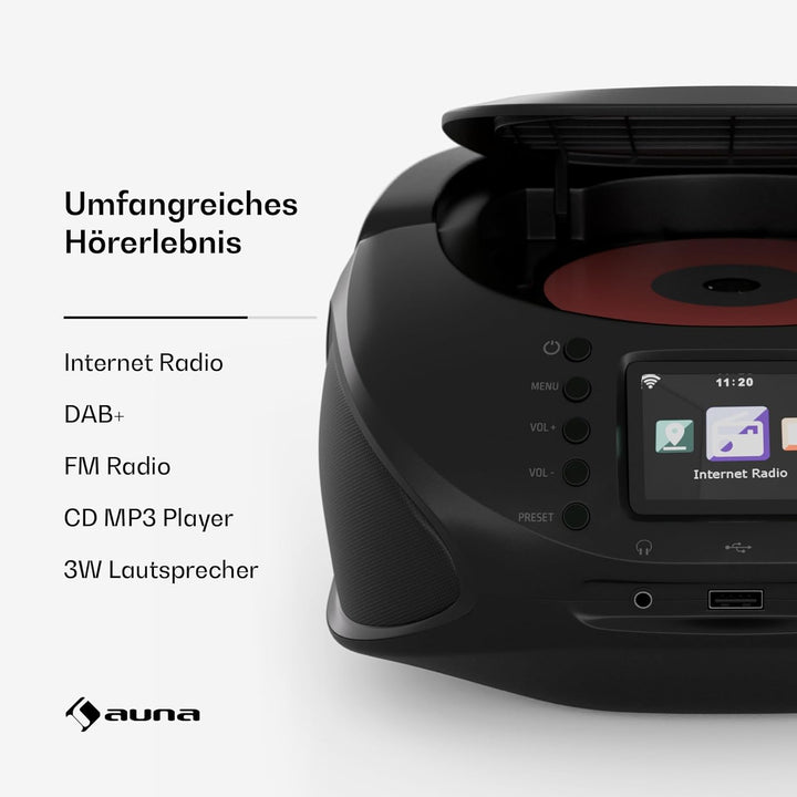 auna Roadie Smart CD-Player Tragbar – Bluetooth-Boombox Mit Dab+/Fm/Internet-Radio, CD/Mp3-Player, 2