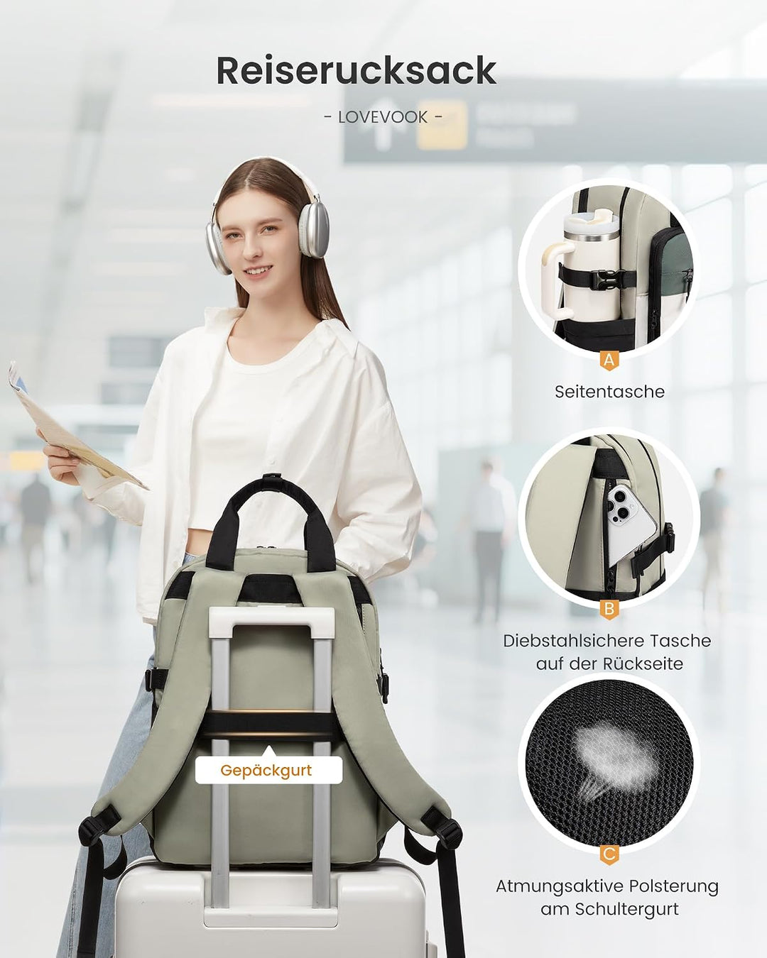 LOVEVOOK Rucksack Damen, 15.6 Zoll Laptop Schulrucksack Teenager Mädchen | Schultasche Gross Wasserd