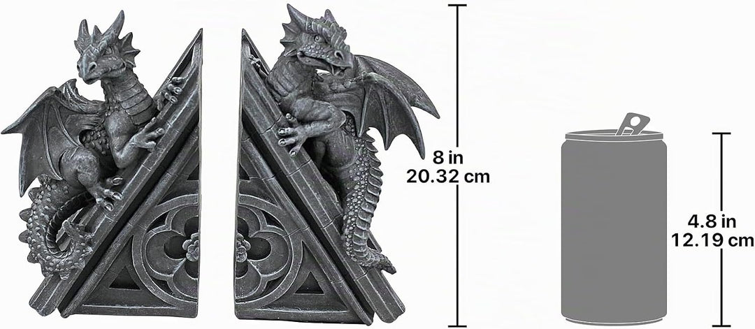 Design Toscano Buchstütze in Form von gotischen Schlossdrachen, Masse: 12,5 x 4 x 20,5 cm Einzelbett