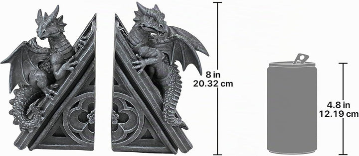 Design Toscano Buchstütze in Form von gotischen Schlossdrachen, Masse: 12,5 x 4 x 20,5 cm Einzelbett