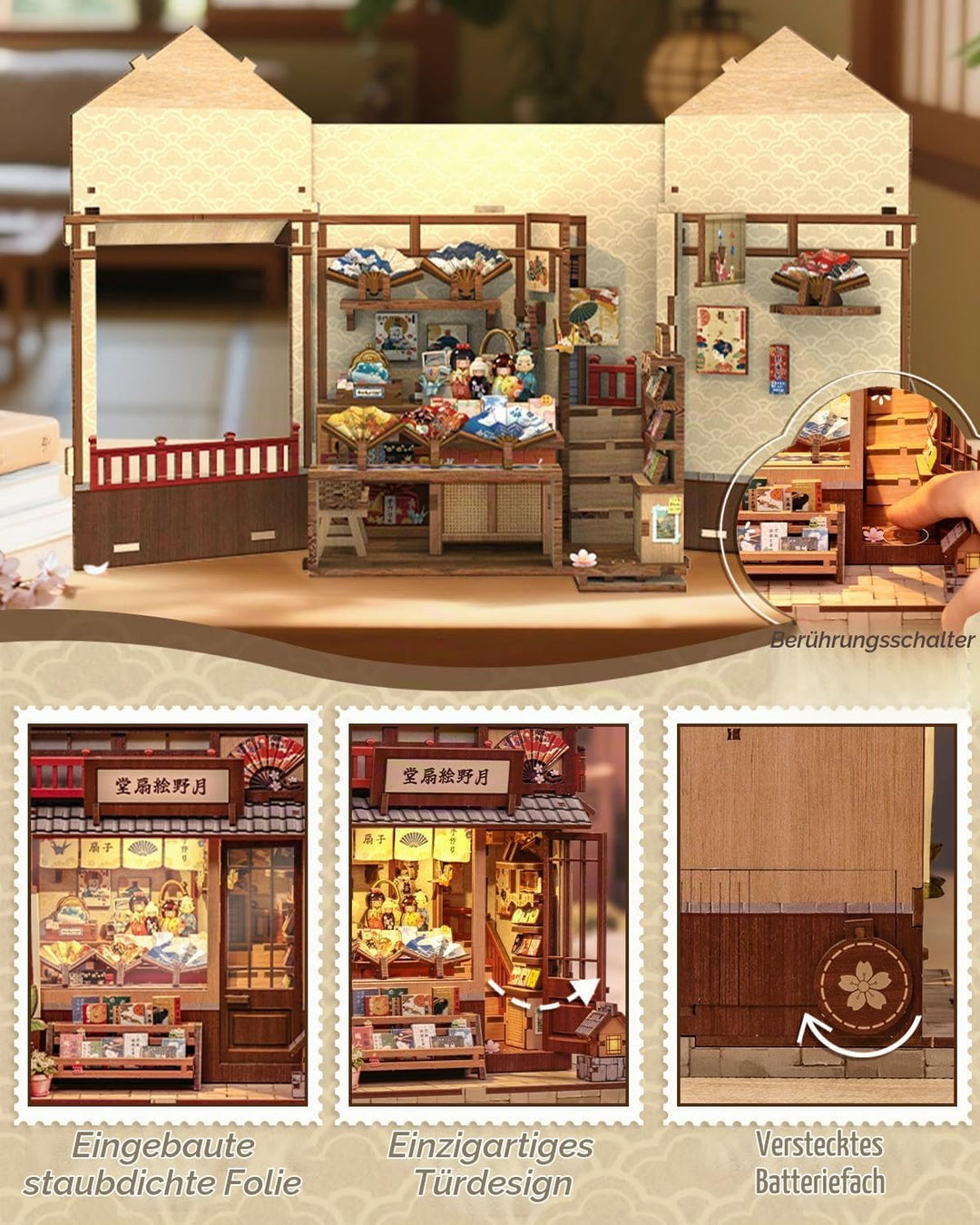 Book Nook Kit - Miniatur Puppenhaus mit LED: 3D Holz-Puzzle Buchstütze, Retro-Deko für Bücherregal,