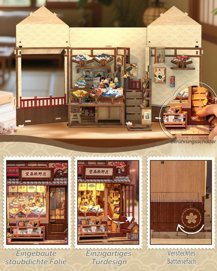 Book Nook Kit - Miniatur Puppenhaus mit LED: 3D Holz-Puzzle Buchstütze, Retro-Deko für Bücherregal,